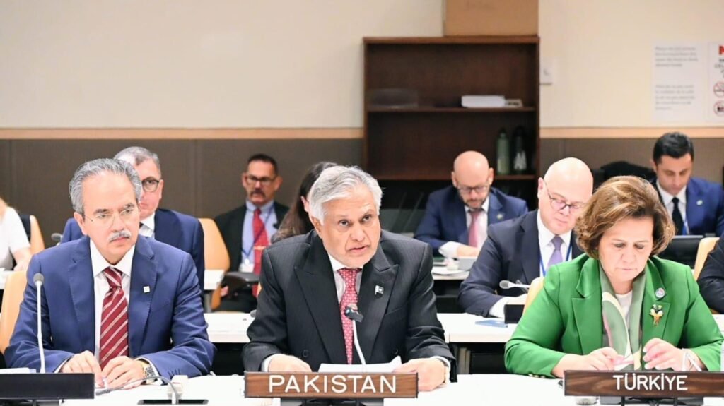 Ishaq Dar addresses the OIC Contact Group meeting on Jammu and Kashmir during the 81st UN General Assembly in New York