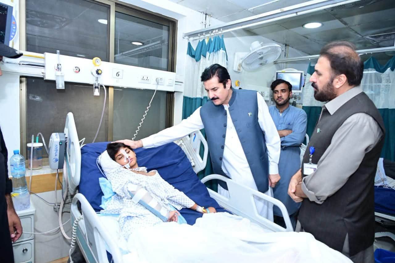 KP Governor Faisal Karim Kundi visits injured victims of the Kohat Police Lines attack at Lady Reading Hospital in Peshawar