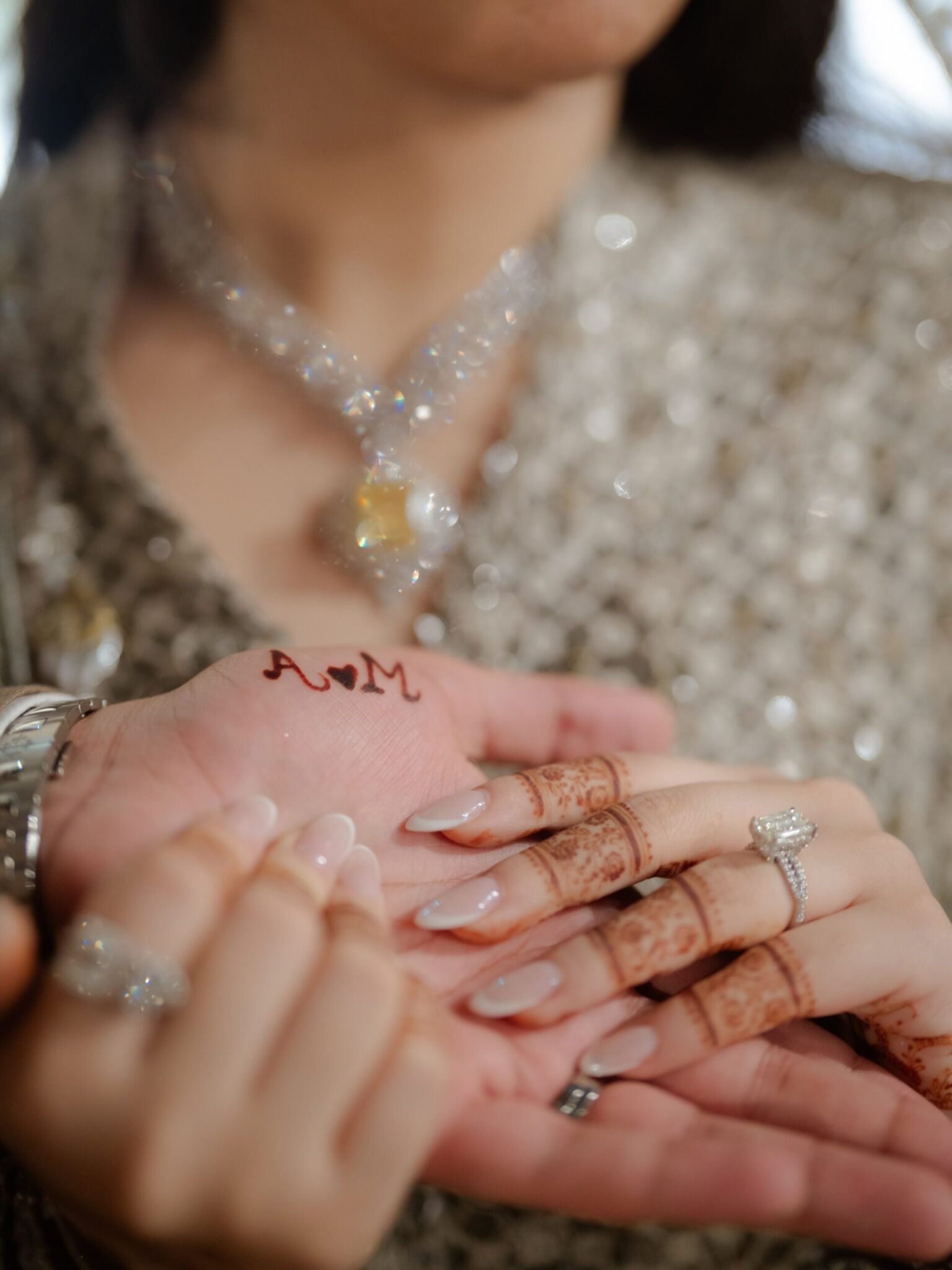 Mahnoor Safdar wearing a yellow diamond necklace and matching earrings at her nikkah ceremony