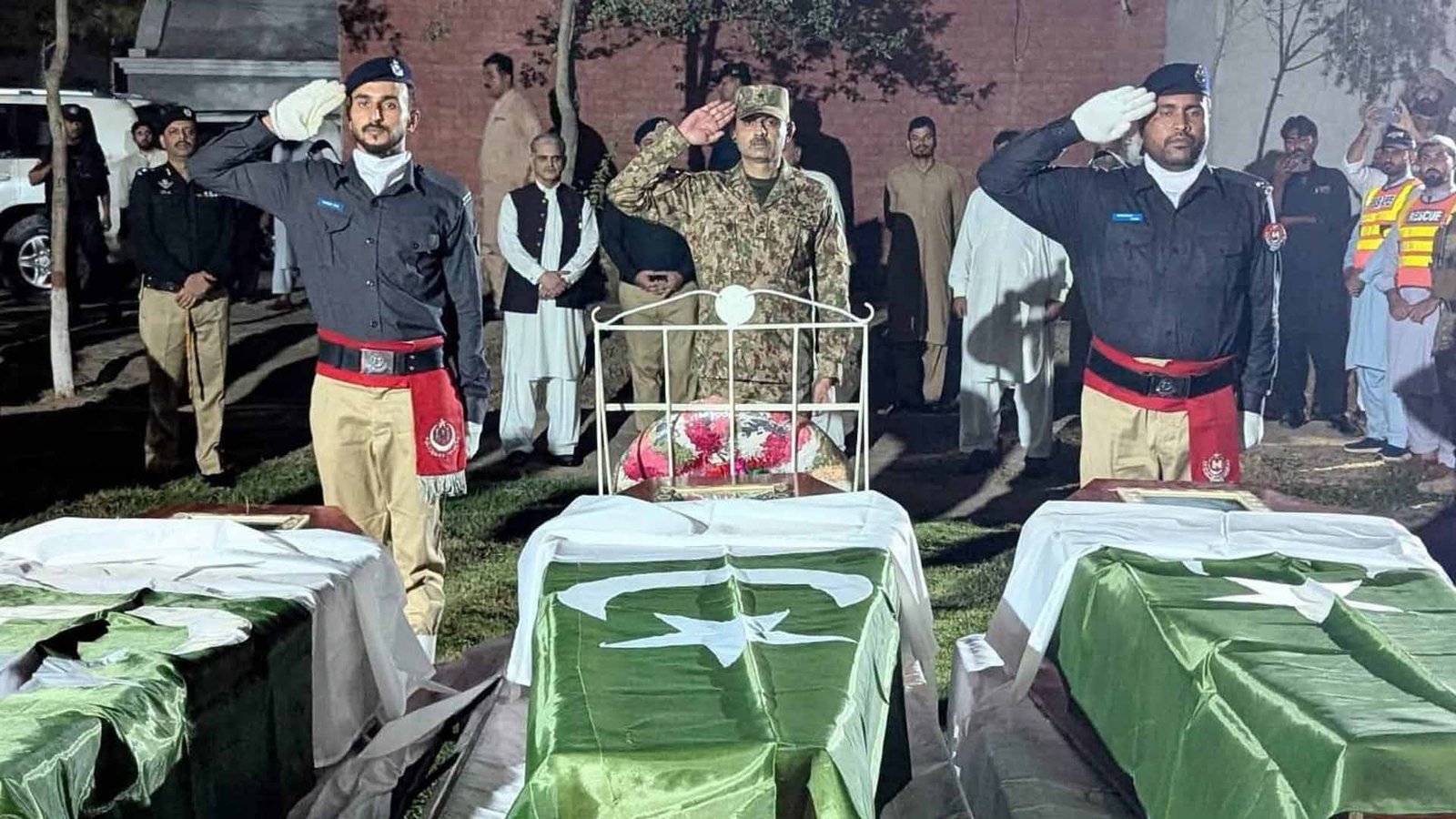 Funeral prayers for Customs and Rescue 1122 personnel martyred in the D.I. Khan check post blast