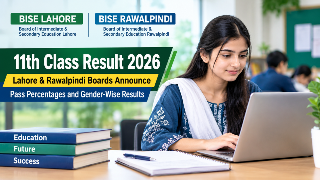 BISE Lahore and Rawalpindi announce the 2026 Class 11 annual examination results, with pass percentages and gender-wise results for Rawalpindi.