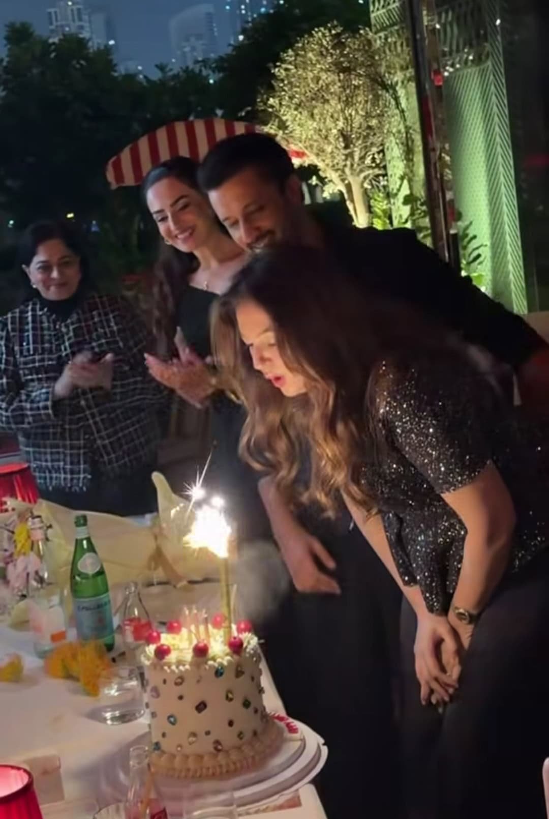 Atif Aslam and Sarah Bharwana celebrate her birthday at a luxury restaurant in Dubai with close friends.