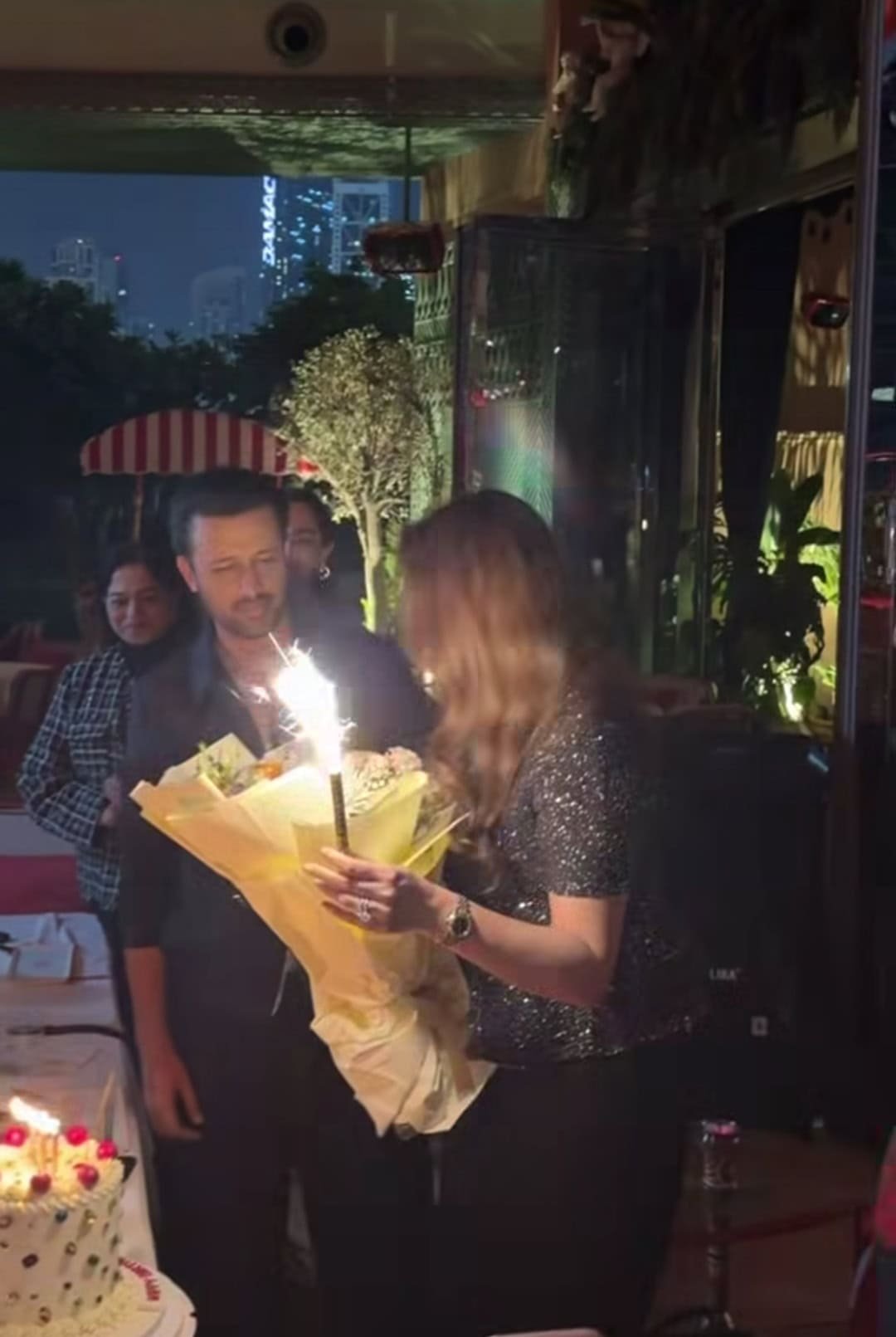 Atif Aslam and Sarah Bharwana celebrate her birthday at a luxury restaurant in Dubai with close friends.