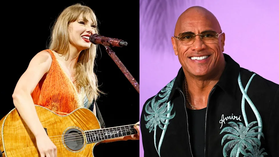 Dwayne Johnson and Taylor Swift in a news graphic about online backlash over an apparent Instagram interaction.