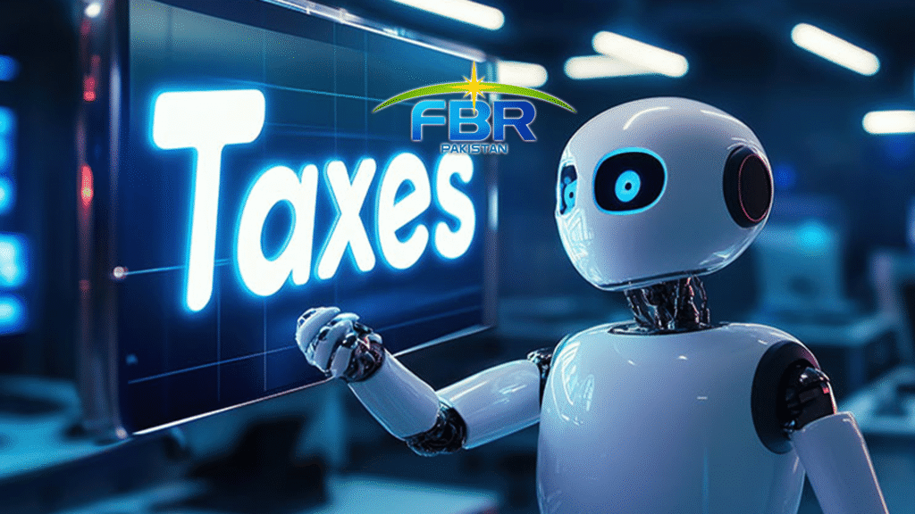 FBR headquarters and digital AI interface representing automated scrutiny of individual income tax returns in Pakistan