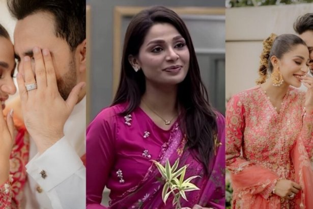 Ramsha Salahuddin and Aagha Fasih pose together in pictures from their Nikah ceremony.