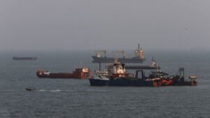 Commercial oil tanker navigating the Strait of Hormuz amid heightened maritime security threats and rising tensions between Iran and the United States.