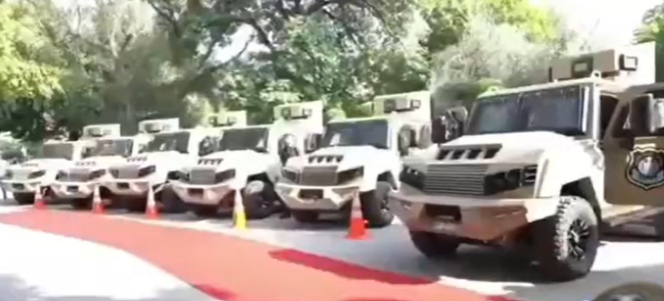 Ten armored personnel carriers handed over to Khyber Pakhtunkhwa Police amid Section 144 restrictions on protests and public gatherings in Peshawar.