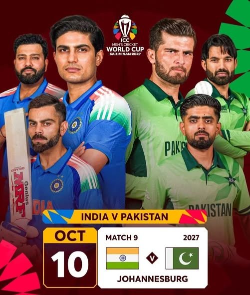 Pakistan and India cricket teams set to face each other in the 2027 Cricket World Cup in Johannesburg