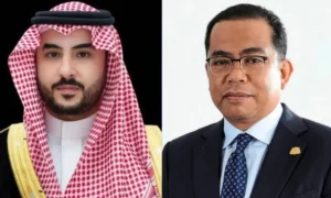 Saudi Defence Minister Prince Khalid bin Salman during an official engagement, illustrating Saudi-Malaysian discussions on regional security and defence cooperation.