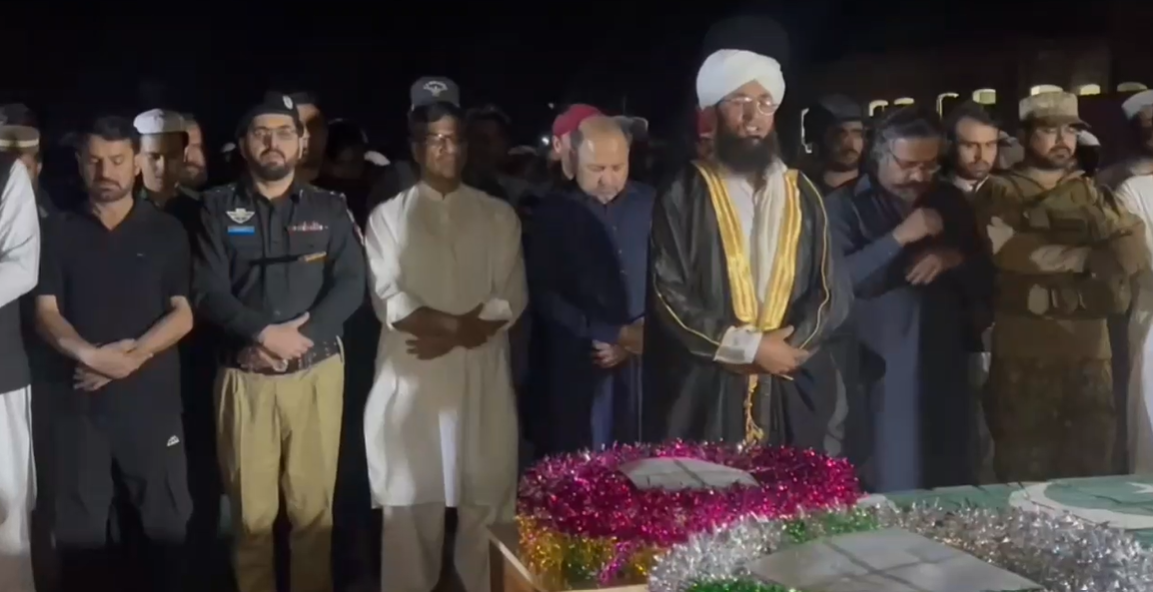 Funeral prayers for four police personnel from Karak at Police Lines in Khyber Pakhtunkhwa.