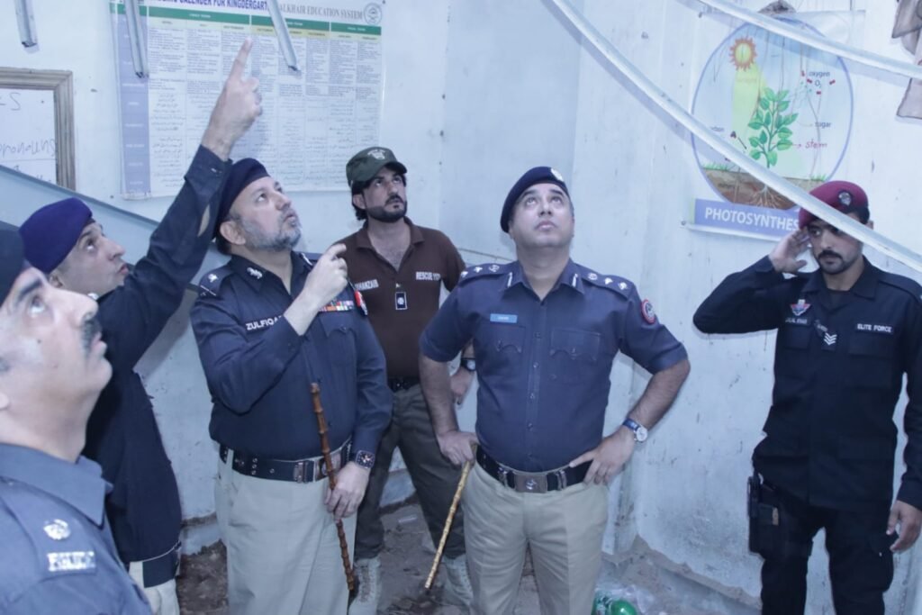 Khyber Pakhtunkhwa Inspector General of Police Zulfiqar Hameed visits the site of a collapsed private school building in Peshawar’s Deen Colony.
