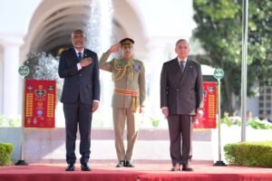 Maldives President Mohamed Muizzu receives a Guard of Honour during an official reception hosted by Prime Minister Shehbaz Sharif at the Prime Minister’s House in Islamabad.