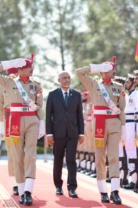 Maldives President Mohamed Muizzu receives a Guard of Honour during an official reception hosted by Prime Minister Shehbaz Sharif at the Prime Minister’s House in Islamabad.