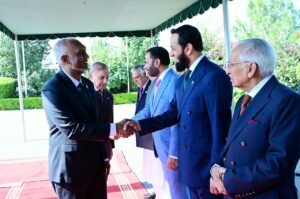 Maldives President Mohamed Muizzu receives a Guard of Honour during an official reception hosted by Prime Minister Shehbaz Sharif at the Prime Minister’s House in Islamabad.
