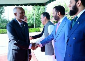 Maldives President Mohamed Muizzu receives a Guard of Honour during an official reception hosted by Prime Minister Shehbaz Sharif at the Prime Minister’s House in Islamabad.