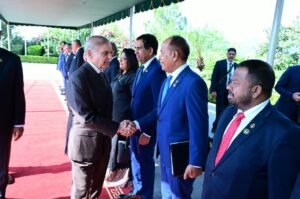 Maldives President Mohamed Muizzu receives a Guard of Honour during an official reception hosted by Prime Minister Shehbaz Sharif at the Prime Minister’s House in Islamabad.