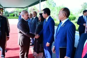 Maldives President Mohamed Muizzu receives a Guard of Honour during an official reception hosted by Prime Minister Shehbaz Sharif at the Prime Minister’s House in Islamabad.