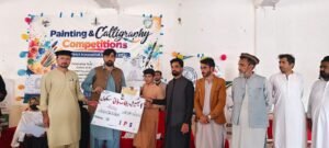 Young participants take part in painting and calligraphy competitions organized by the District Youth Office in South Waziristan Lower.